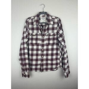 Abercrombie & Fitch Plaid Flannel Shirt Brgundy and Off White  Mens Size Large